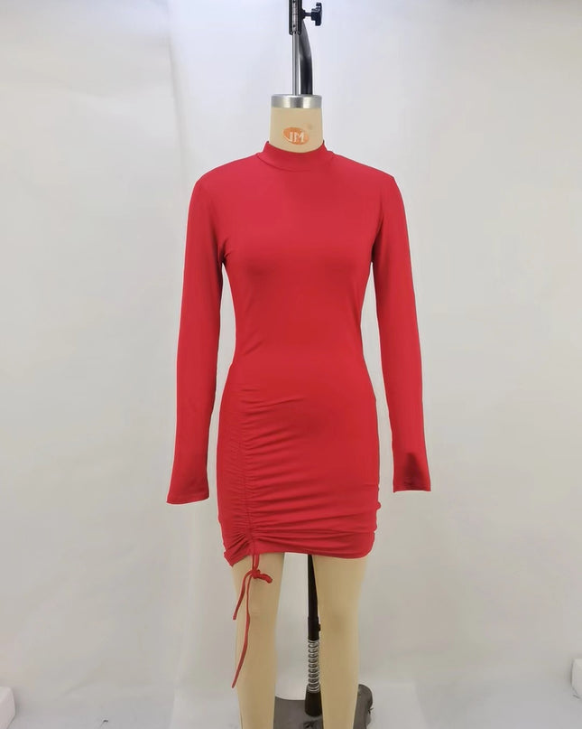 Purple Pleated Turtleneck Dress