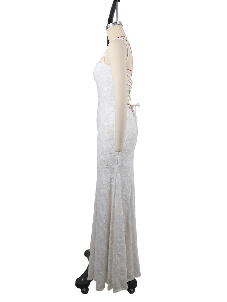 Women's Solid Color Sleeveless Sling Square Collar Backless Dress-HighTouch