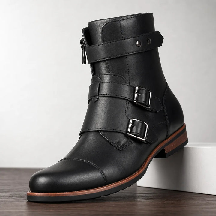 Dashiell Men's Moto Boots - Dual Buckle Leather Ankle Boot