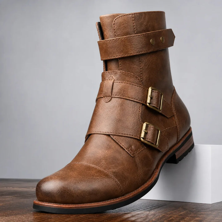 Dashiell Men's Moto Boots - Dual Buckle Leather Ankle Boot