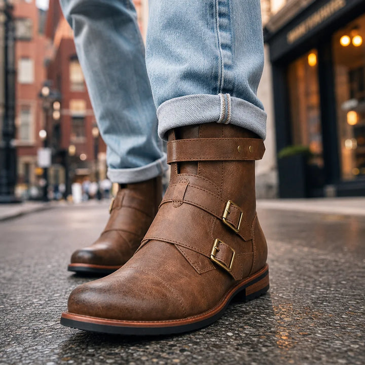 Dashiell Men's Moto Boots - Dual Buckle Leather Ankle Boot