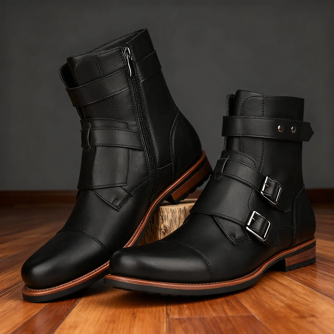 Dashiell Men's Moto Boots - Dual Buckle Leather Ankle Boot