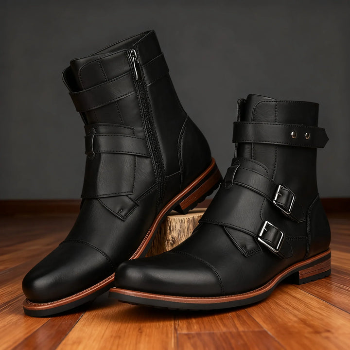 Dashiell Men's Moto Boots - Dual Buckle Leather Ankle Boot