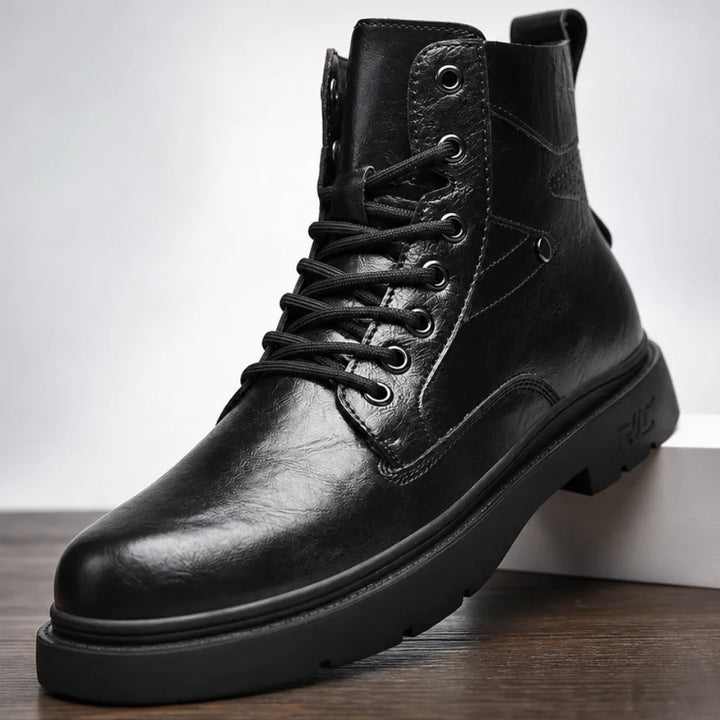 Men's Winter Leather Work Boots - David Chunky Lug Ankle Boot