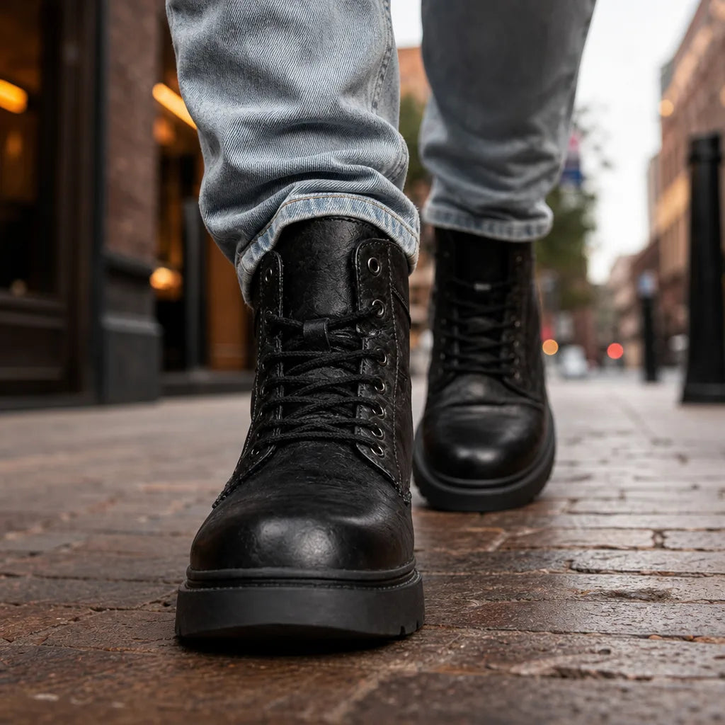 Men's Winter Leather Work Boots - David Chunky Lug Ankle Boot