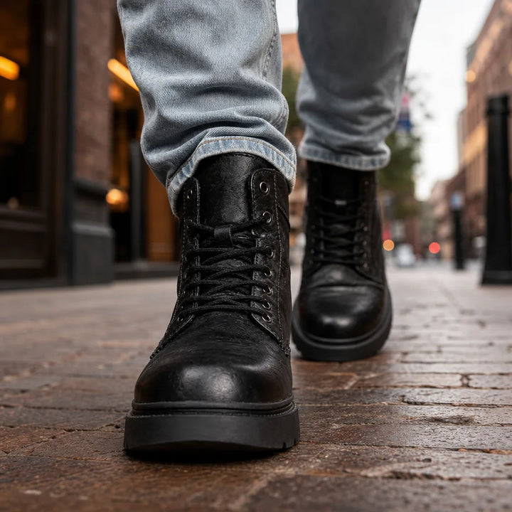 Men's Winter Leather Work Boots - David Chunky Lug Ankle Boot