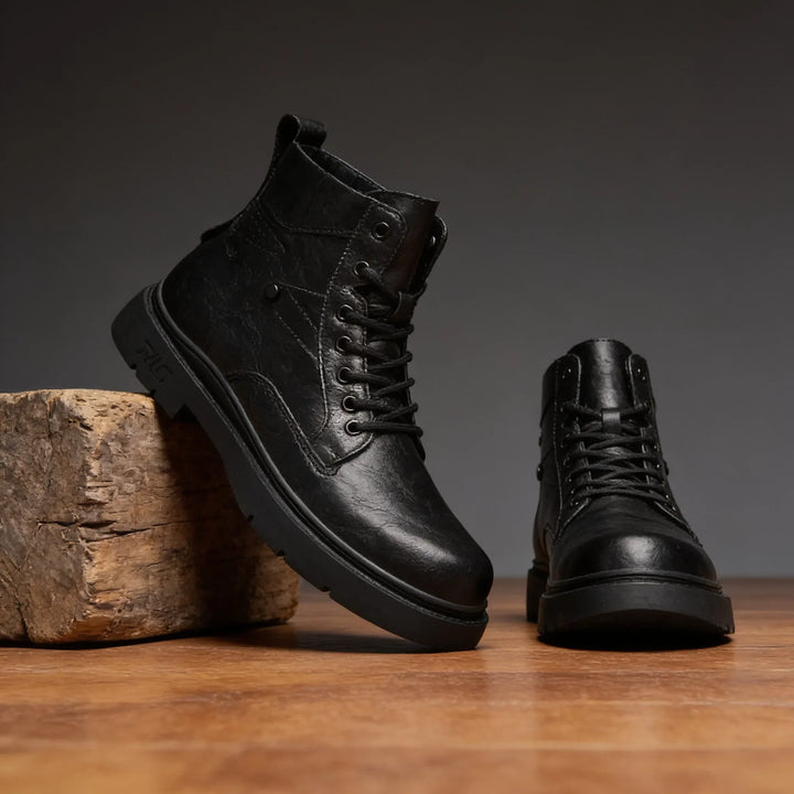 Men's Winter Leather Work Boots - David Chunky Lug Ankle Boot