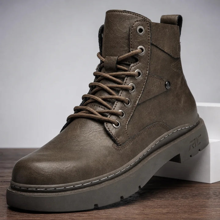 Men's Winter Leather Work Boots - David Chunky Lug Ankle Boot