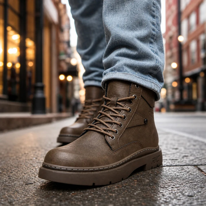 Men's Winter Leather Work Boots - David Chunky Lug Ankle Boot
