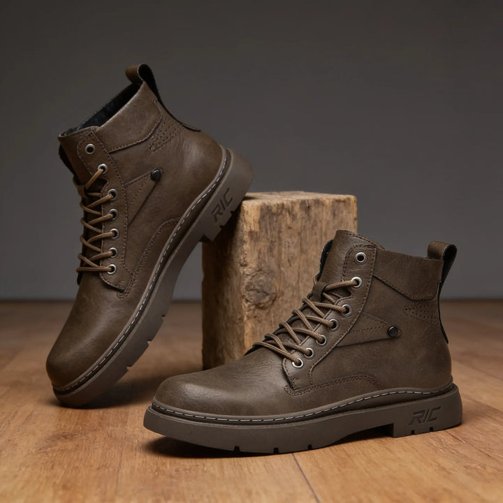 Men's Winter Leather Work Boots - David Chunky Lug Ankle Boot