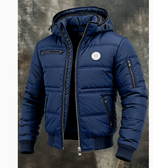 Mens Solid-Color Casual Cotton Padded Jacket-HighTouch