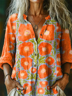 Women’s Blouse | Printed V-Neck Long Sleeve-HighTouch
