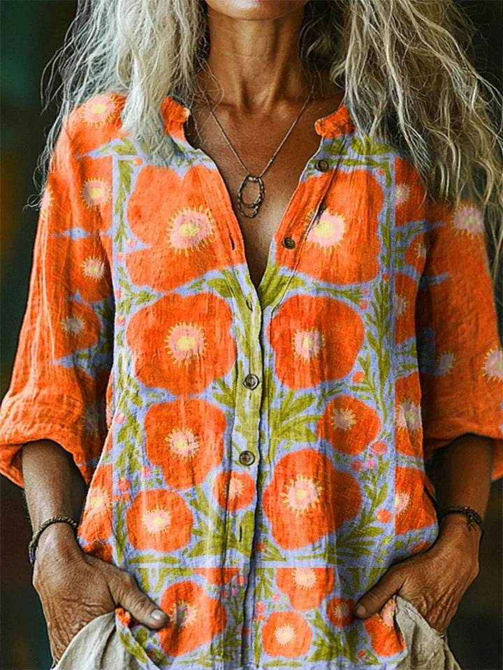 Women’s Blouse | Printed V-Neck Long Sleeve-HighTouch