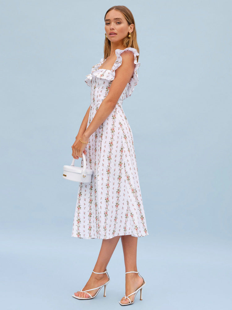 Linen Floral Sleeveless Dress | Slimming Waist Lady Style-HighTouch