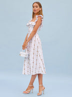 Linen Floral Sleeveless Dress | Slimming Waist Lady Style-HighTouch