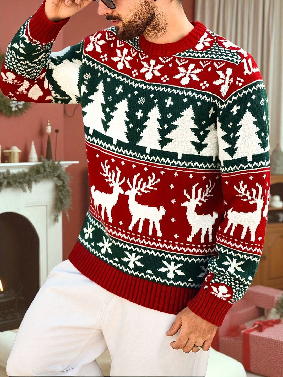 Men's Festive Knit Christmas Sweater with Winter Motifs