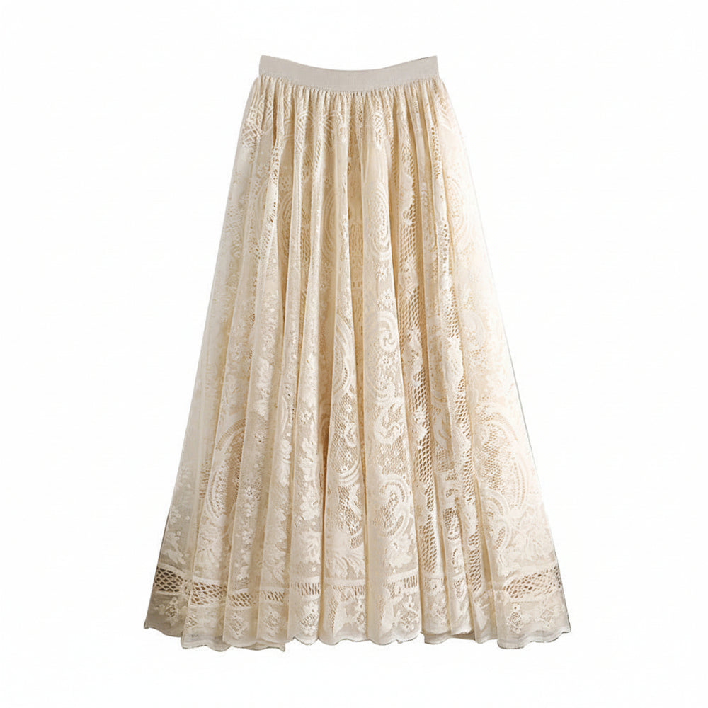 Women's Embroidered Lace Umbrella Long Skirt-HighTouch