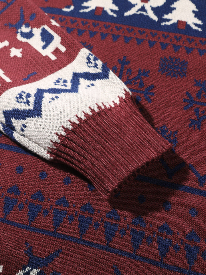 Women's Hooded Christmas Sweater with Reindeer and Snowflake Pattern