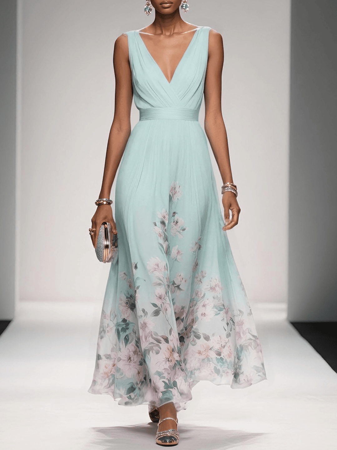 Hightouch | Drop Waist Floral Maxi Wedding Guest Dress