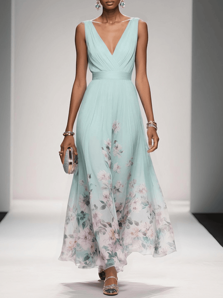 Hightouch | Drop Waist Floral Maxi Wedding Guest Dress