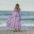 Women's Embroidered Cotton Linen Large Swing Maxi Skirt-HighTouch