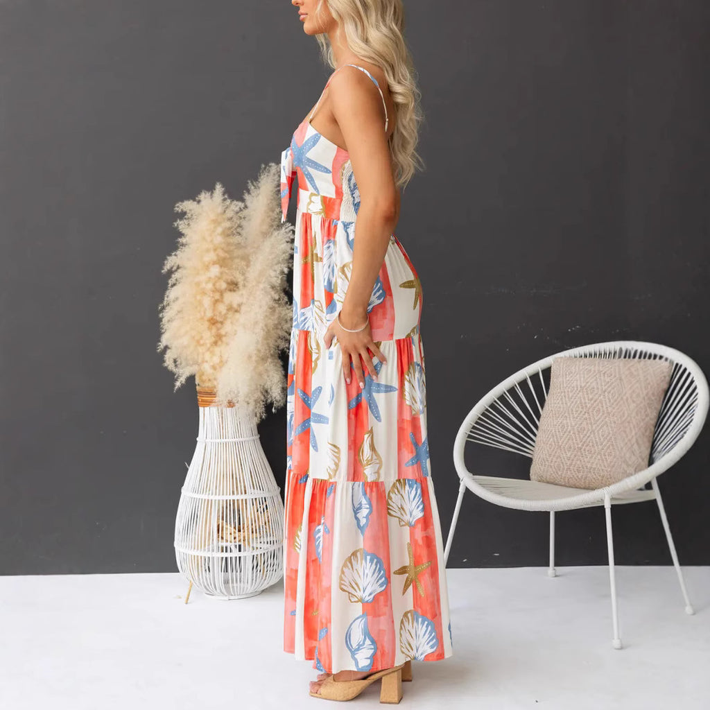 Sexy Print Lace-Up Maxi Dress-HighTouch