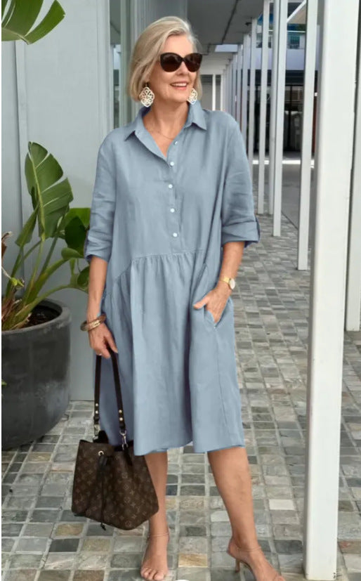 Women's Solid Color Temperament Commute Dress-HighTouch