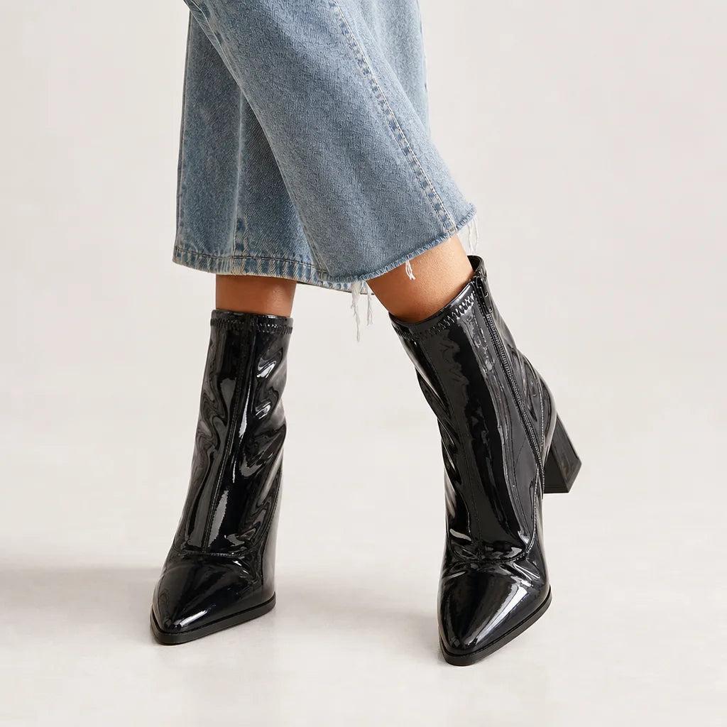 Women's Glossy Ankle Boots with Block Heel