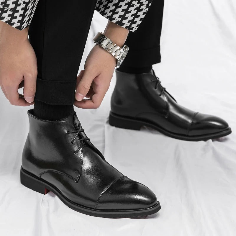 Men's Leather Cap-Toe Dress Boots | Classic Lace-Up Formal Ankle Boots