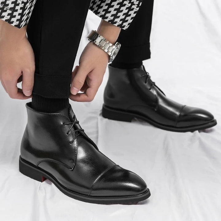 Men's Leather Cap-Toe Dress Boots | Classic Lace-Up Formal Ankle Boots