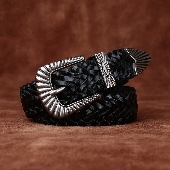Men's Braided Full-Grain Leather Belt | Western Style