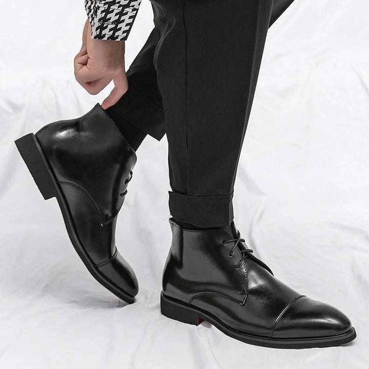 Men's Leather Cap-Toe Dress Boots | Classic Lace-Up Formal Ankle Boots