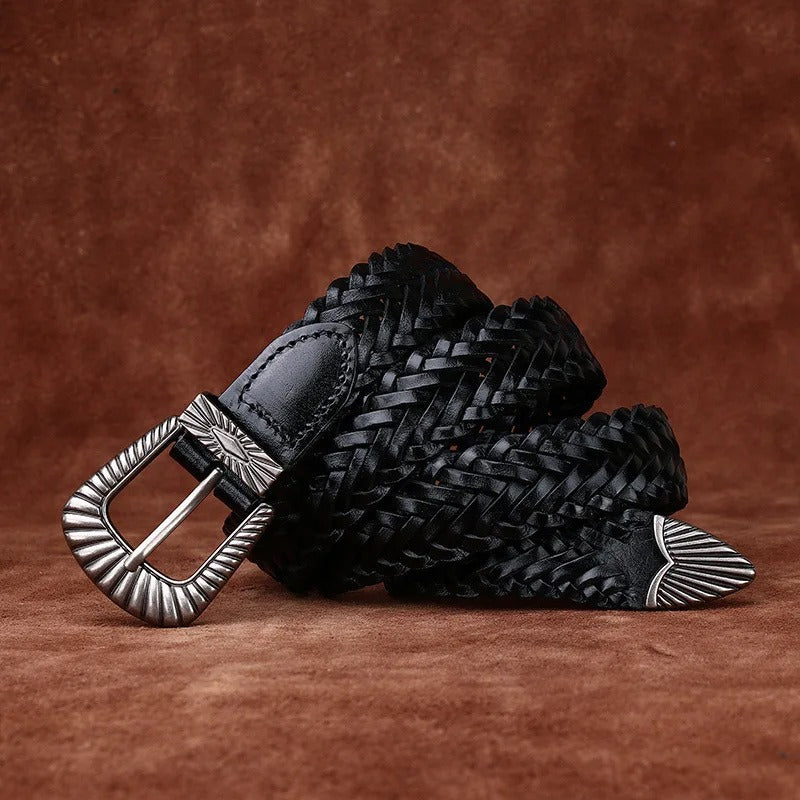 Men's Braided Full-Grain Leather Belt | Western Style