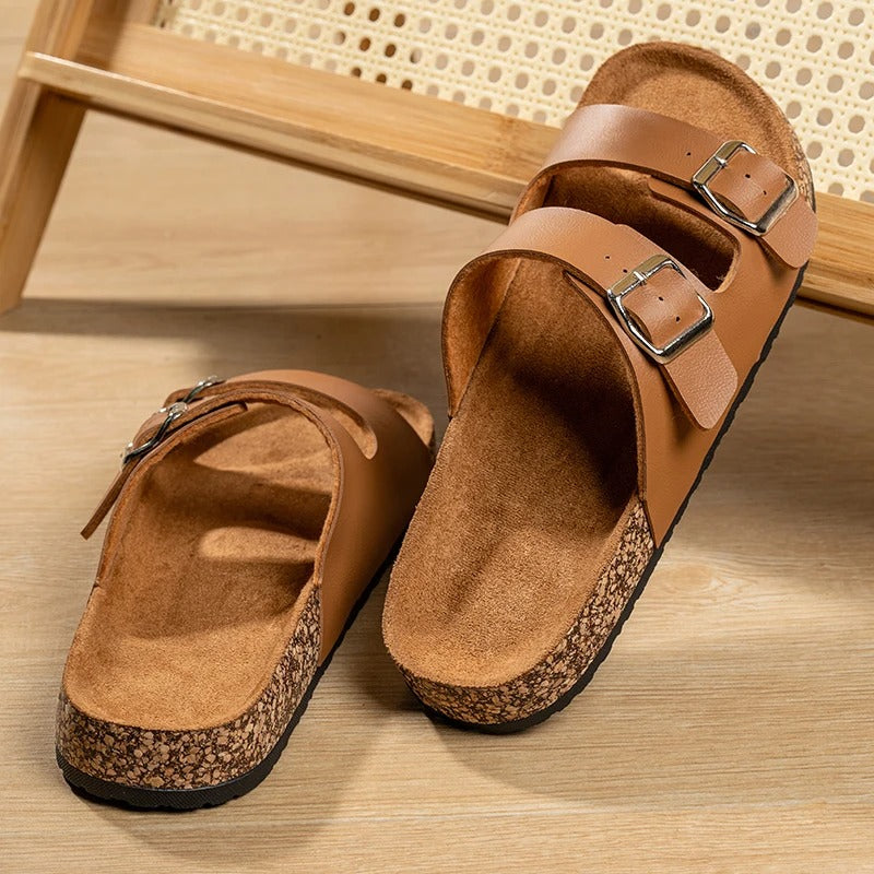 Men's Comfort Leather Slide Sandals | Non-Slip Open Toe Summer Shoes