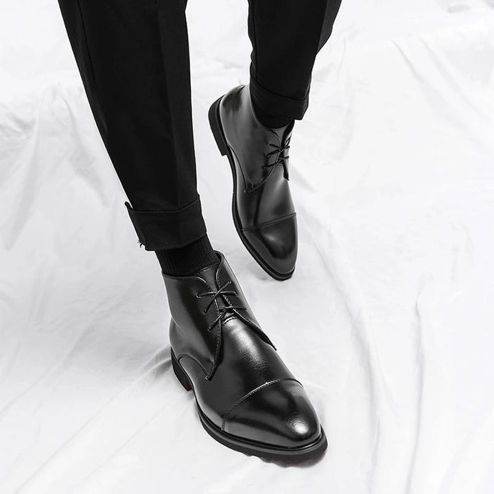 Men's Leather Cap-Toe Dress Boots | Classic Lace-Up Formal Ankle Boots