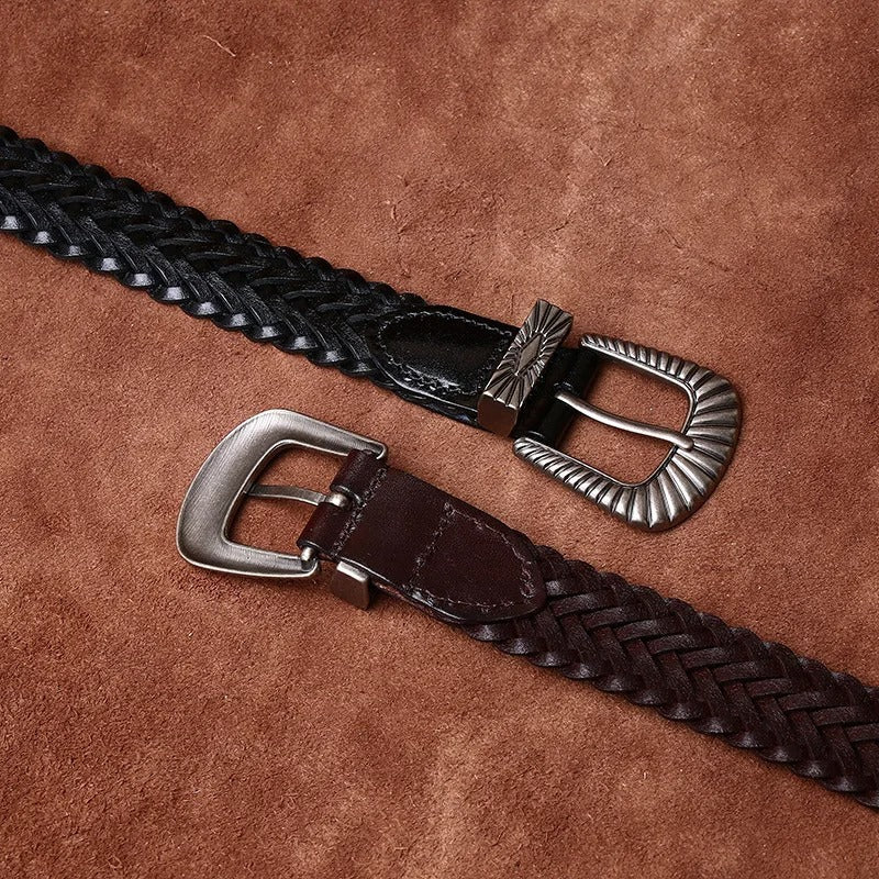 Men's Braided Full-Grain Leather Belt | Western Style