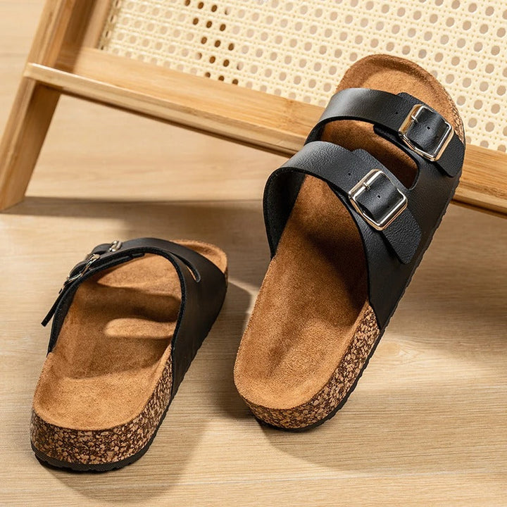 Men's Comfort Leather Slide Sandals | Non-Slip Open Toe Summer Shoes