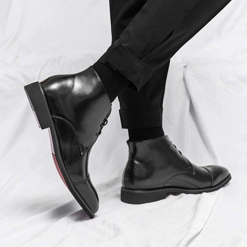 Men's Leather Cap-Toe Dress Boots | Classic Lace-Up Formal Ankle Boots