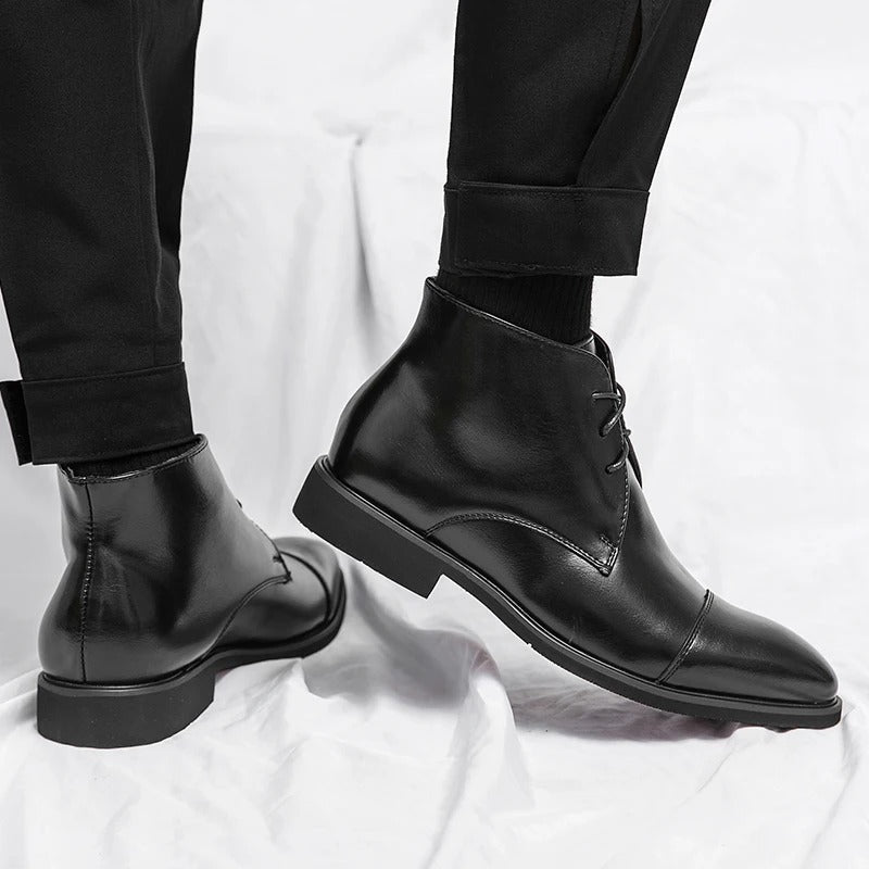 Men's Leather Cap-Toe Dress Boots | Classic Lace-Up Formal Ankle Boots