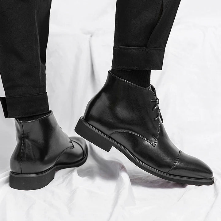 Men's Leather Cap-Toe Dress Boots | Classic Lace-Up Formal Ankle Boots