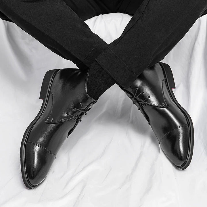 Men's Leather Cap-Toe Dress Boots | Classic Lace-Up Formal Ankle Boots