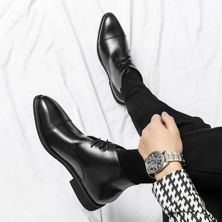 Men's Leather Cap-Toe Dress Boots | Classic Lace-Up Formal Ankle Boots