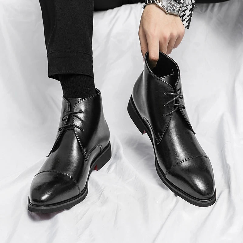 Men's Leather Cap-Toe Dress Boots | Classic Lace-Up Formal Ankle Boots