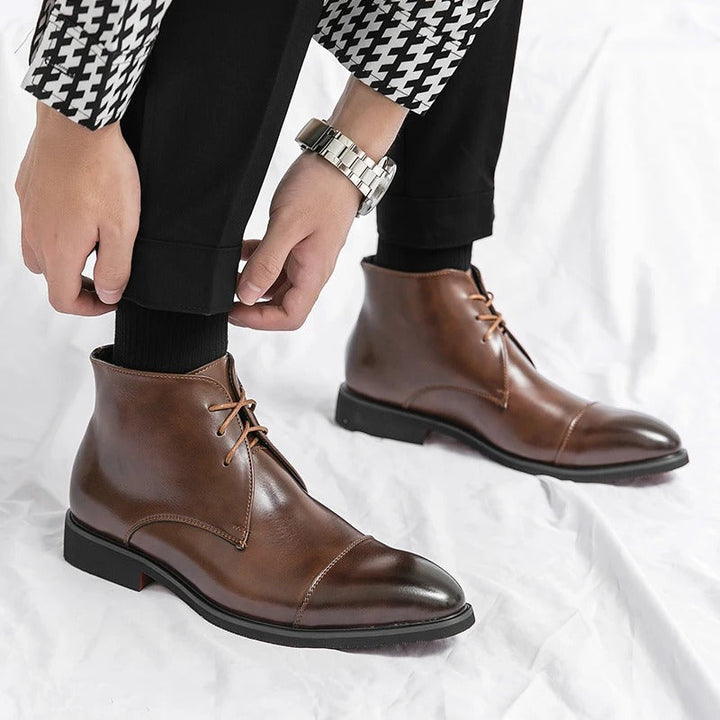Men's Leather Cap-Toe Dress Boots | Classic Lace-Up Formal Ankle Boots