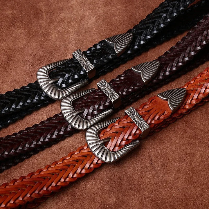 Men's Braided Full-Grain Leather Belt | Western Style