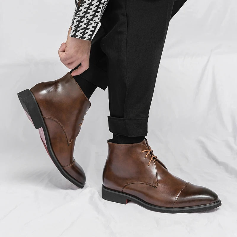 Men's Leather Cap-Toe Dress Boots | Classic Lace-Up Formal Ankle Boots