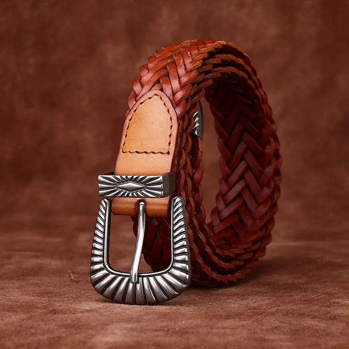 Men's Braided Full-Grain Leather Belt | Western Style