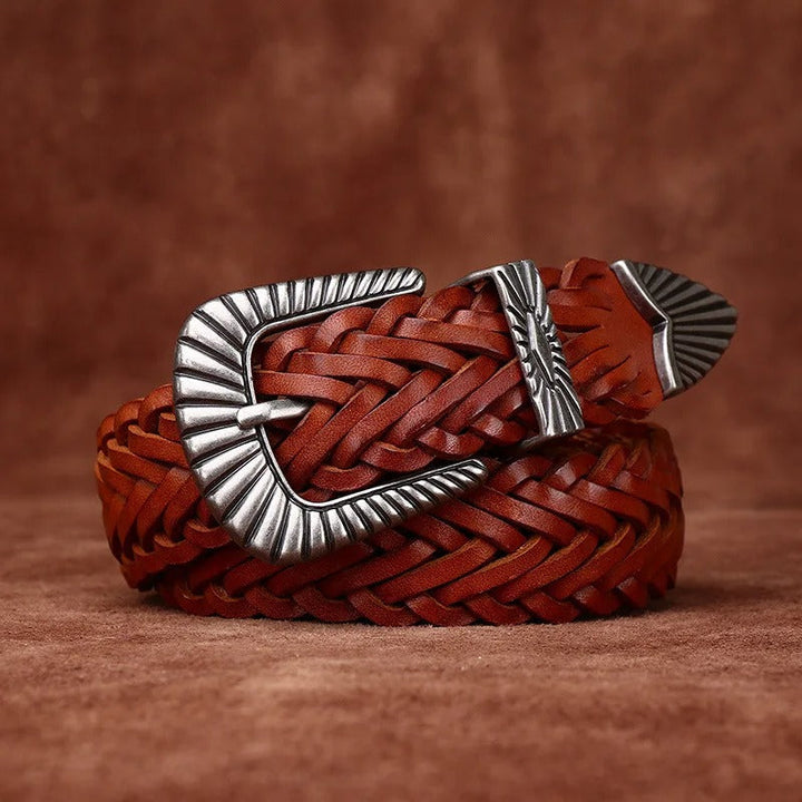 Men's Braided Full-Grain Leather Belt | Western Style