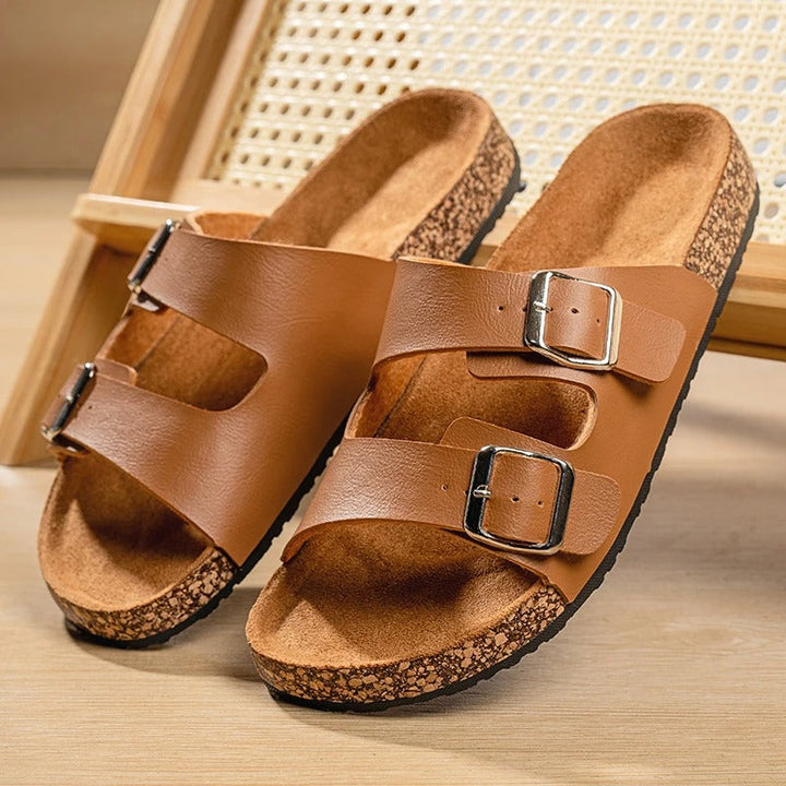 Men's Comfort Leather Slide Sandals | Non-Slip Open Toe Summer Shoes