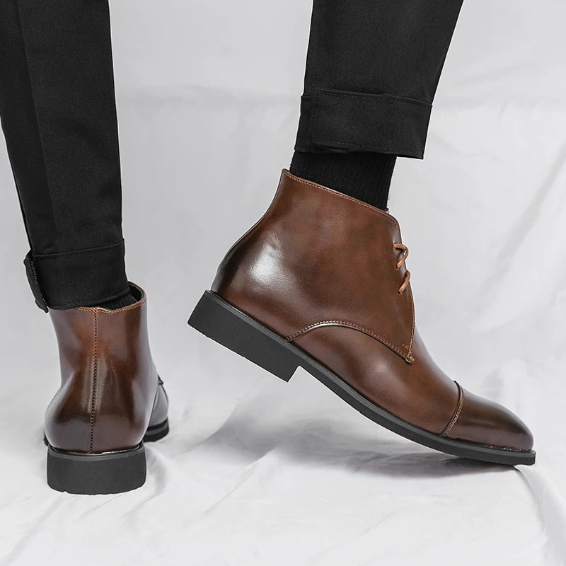 Men's Leather Cap-Toe Dress Boots | Classic Lace-Up Formal Ankle Boots